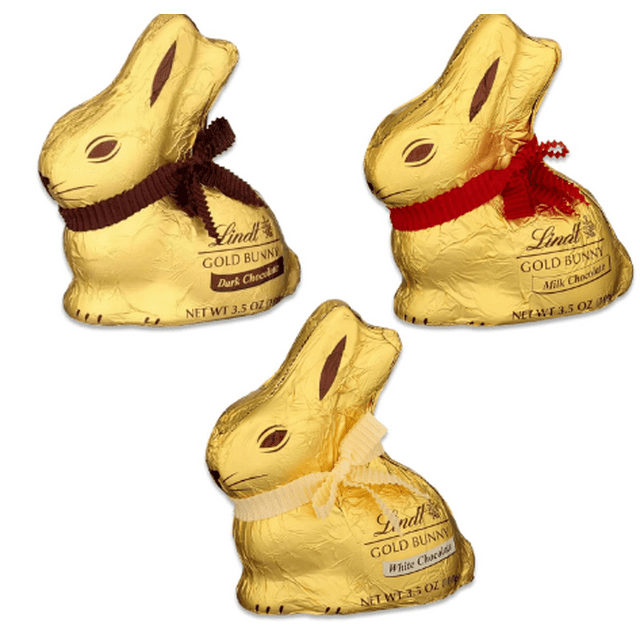 Lindt Chocolate Easter Bunny Bulk 3 Pack Contains 1 Each of Milk, White, and Dark Chocolate