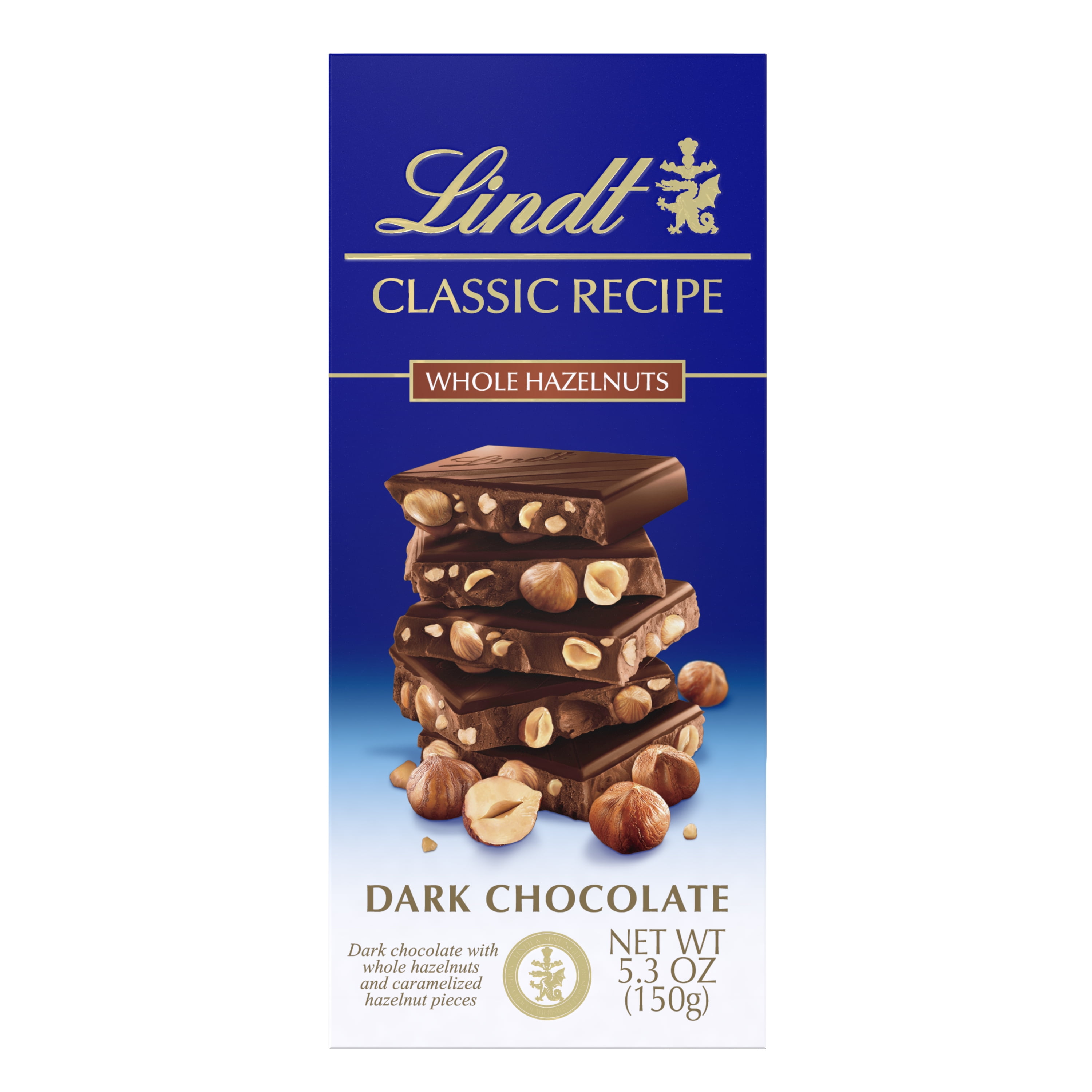 Lindt Classic Recipe Whole Hazelnut Dark Chocolate Candy Bar, 5.3 oz