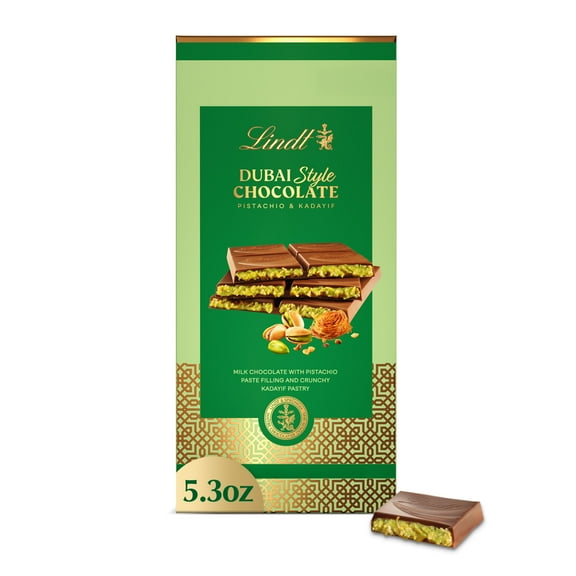 Lindt Dubai Style Milk Chocolate Candy with Pistachio & Kadayif, 5.3 oz. Bar