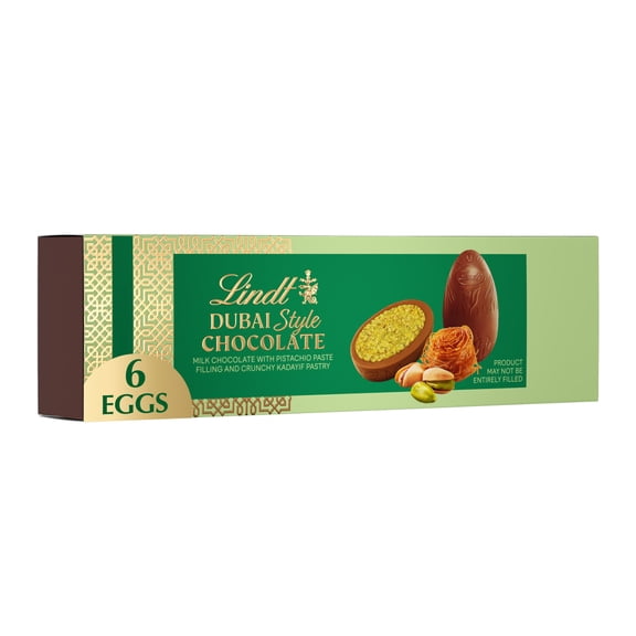 Lindt Dubai Style Milk Chocolate Candy Easter Eggs with Pistachio & Kadayif, 3.8 oz., 6 Count