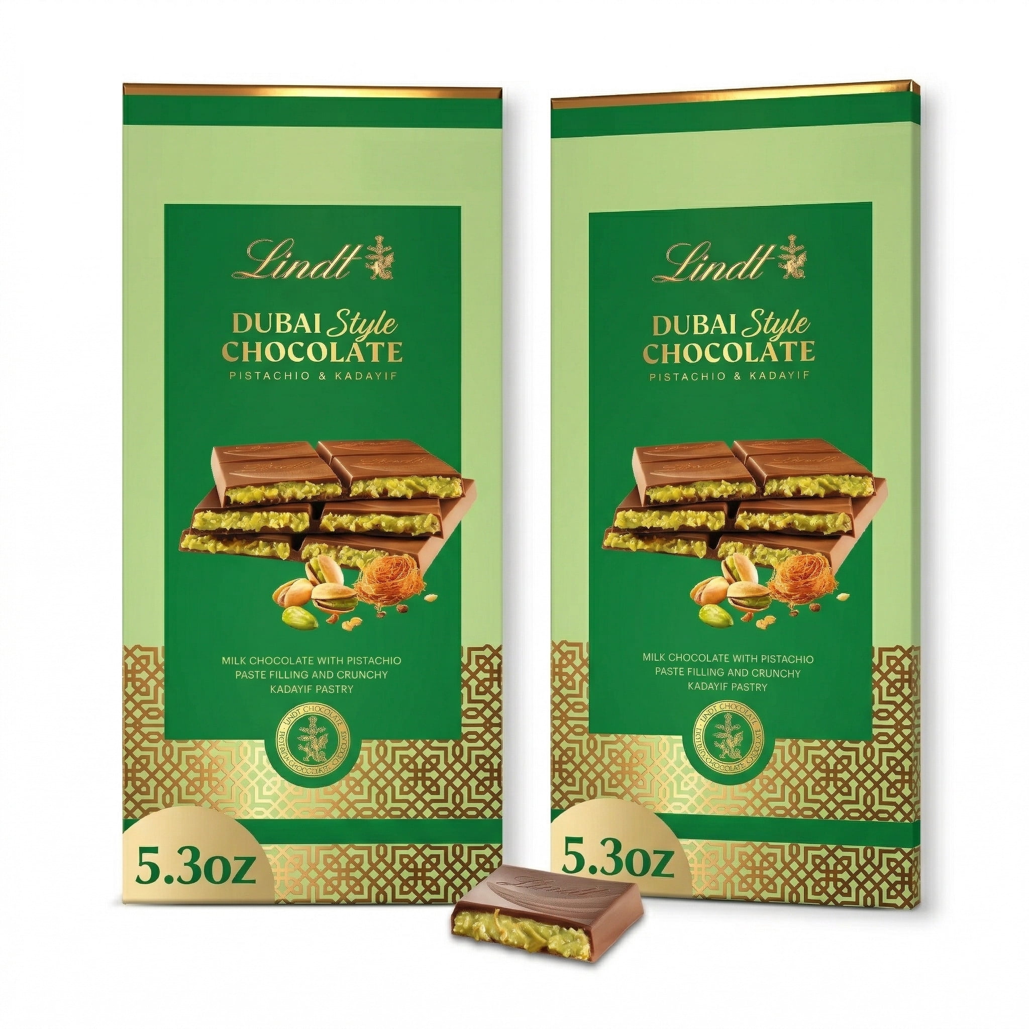 Lindt Dubai Style Milk Chocolate Candy with Pistachio & Kadayif, 5.3 oz. Bar | Pack of 2