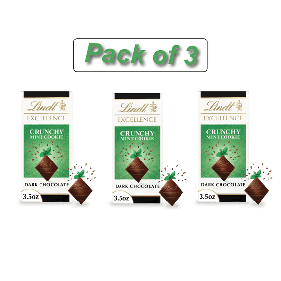 Lindt EXCELLENCE Crunchy Mint Cookie Dark Chocolate Bar 3.5 oz (Pack of 3)