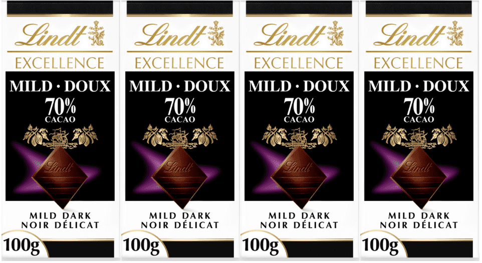 Lindt EXCELLENCE Mild 70% Dark Chocolate Bar, 4-Pack, 3.5 oz