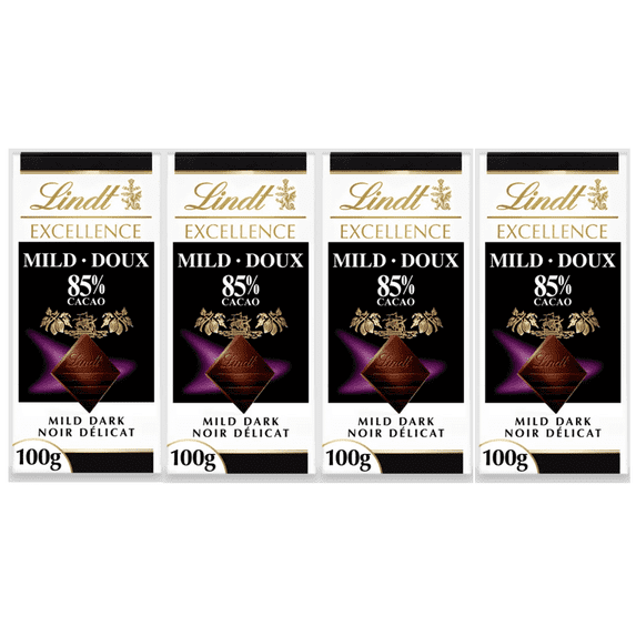Lindt EXCELLENCE Mild 85% Dark Chocolate Bar 100g, 4 pack