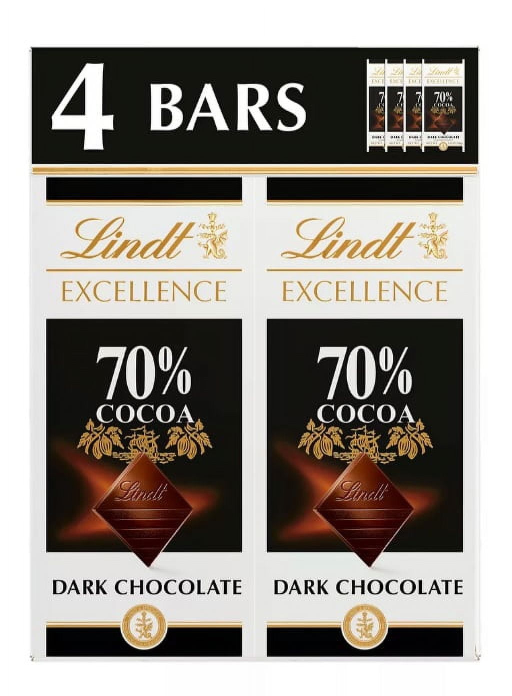 Lindt Excellence 70% Cocoa Dark Chocolate Bars, 4 ct - Smooth, Kosher ...