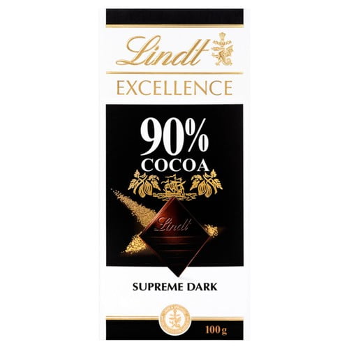 Lindt Excellence Intense Dark 90% Cocoa Chocolate Bar 100g, British Import (Pack of 3)