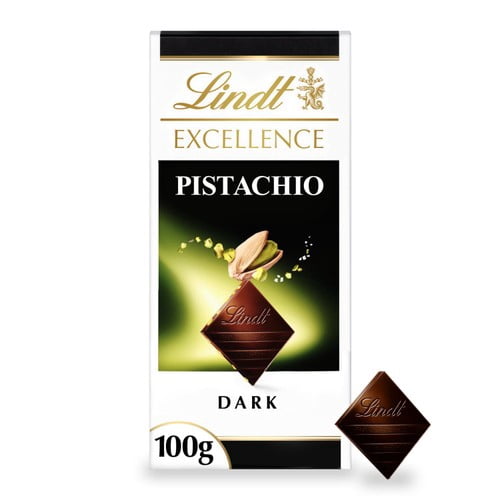 Lindt Excellence Pistachio Dark Chocolate Bar 100g, British Import (Pack of 3)