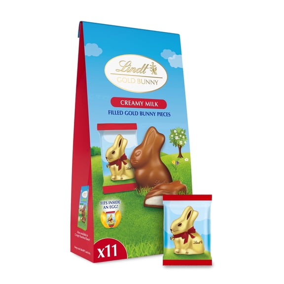 Lindt GOLD BUNNY Creamy Milk Chocolate Candy Filled Bunnies, 11 Pieces, 3.9 oz. Bag