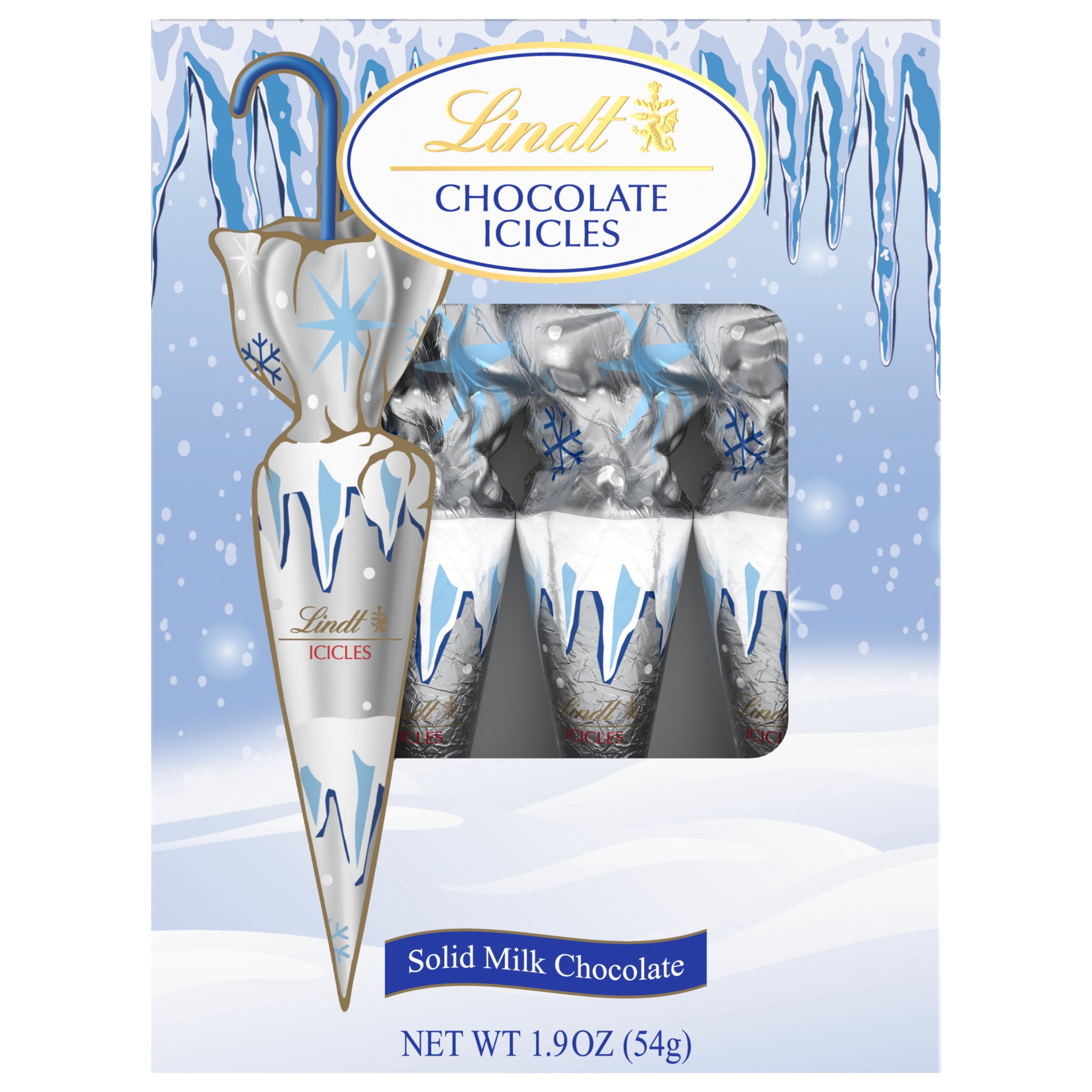 Lindt Holiday Chocolate Icicles Solid Milk Chocolate Candy, 4-pack