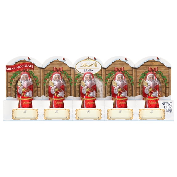 Lindt Holiday Santa Milk Chocolate Candy, 1.7 oz., 5-Pack