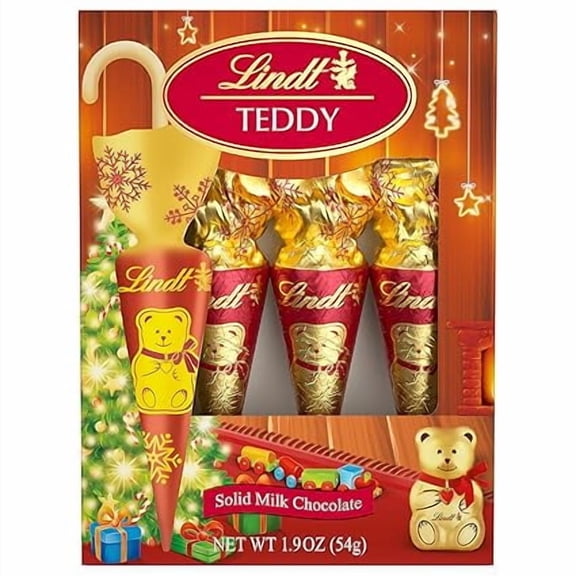 Lindt Holiday Teddy Umbrella Solid Milk Chocolate, 1.9 oz, 4-Pack, Gift-Ready