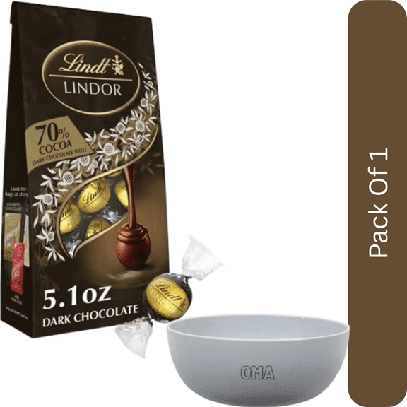 Lindt LINDOR 70% Extra Dark Chocolate Candy Truffles, 5.1 oz Bag- With White Bowl By OMA