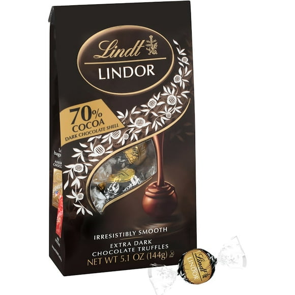 Lindt LINDOR 70% Extra Dark Chocolate Candy Truffles, Chocolates with Smooth, Melting Truffle Center, 5.1 oz. Bag