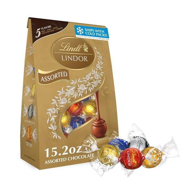 Lindt LINDOR Assorted Chocolate Candy Truffles, Chocolate with Smooth, Melting Truffle Center, 15.2 oz. Bag