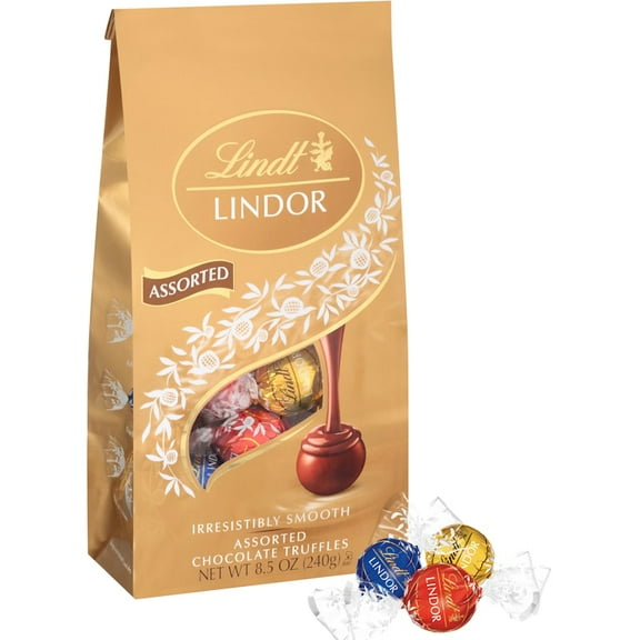 Lindt LINDOR Assorted Chocolate Candy Truffles, Chocolate with Smooth, Melting Truffle Center, 8.5 oz. Bag