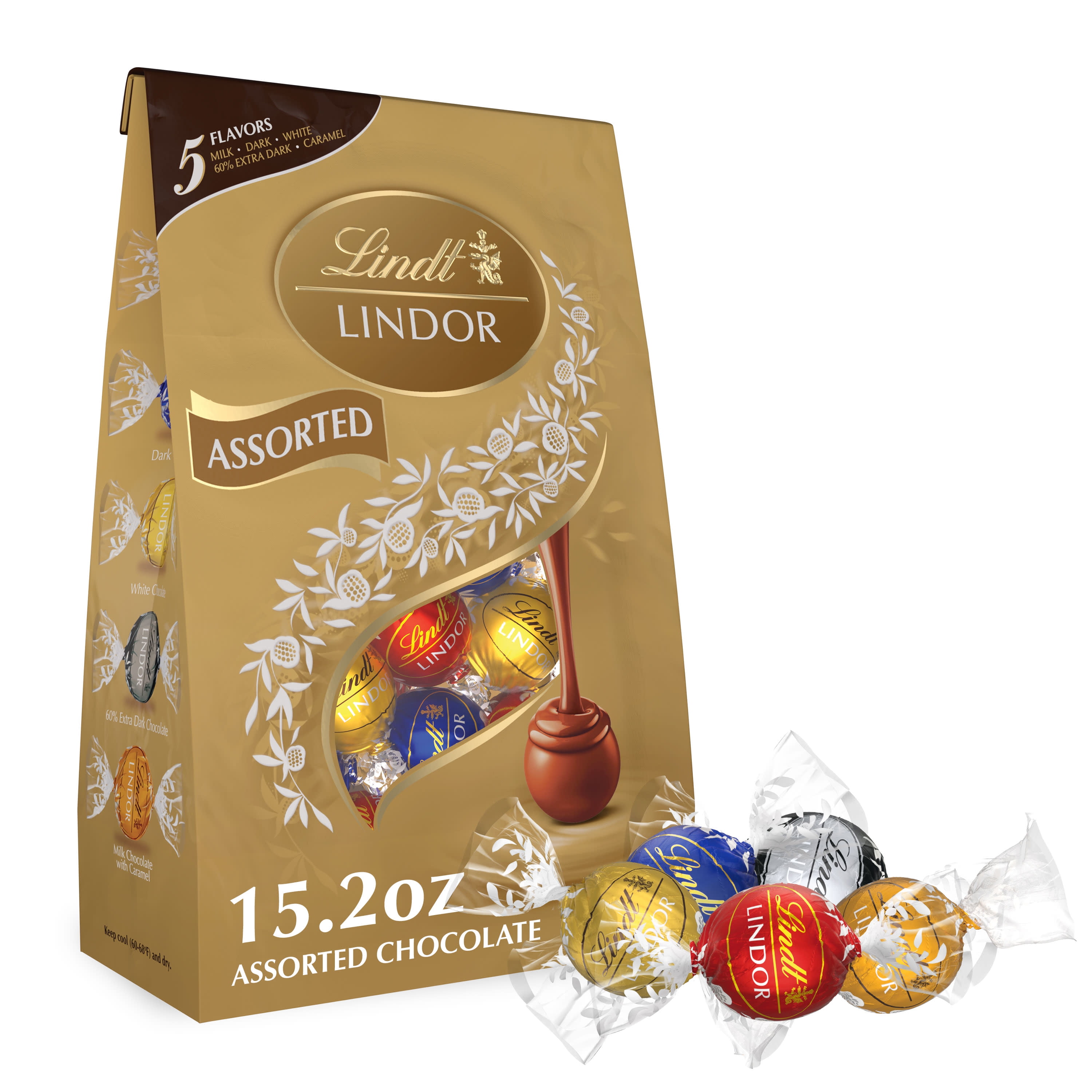Lindt Lindor Assorted 5 Flavor Chocolate Candy Truffles - 15.2 Oz