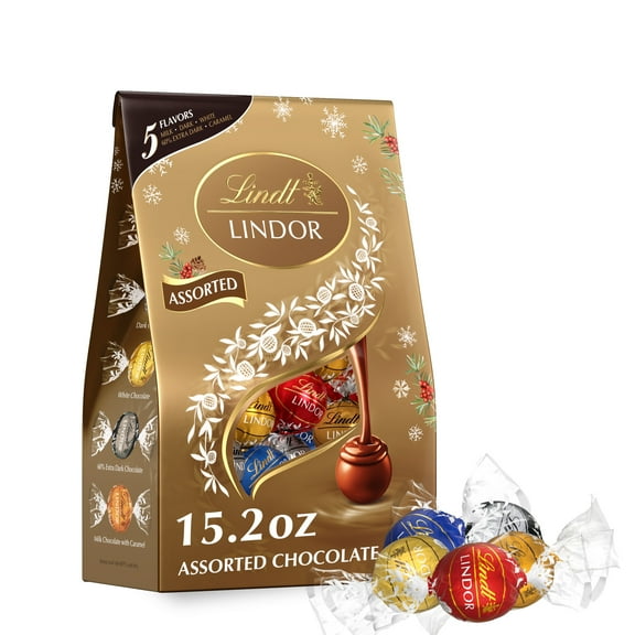 Lindt LINDOR Assorted Chocolate Christmas Candy Truffles, 15.2 oz. Bag