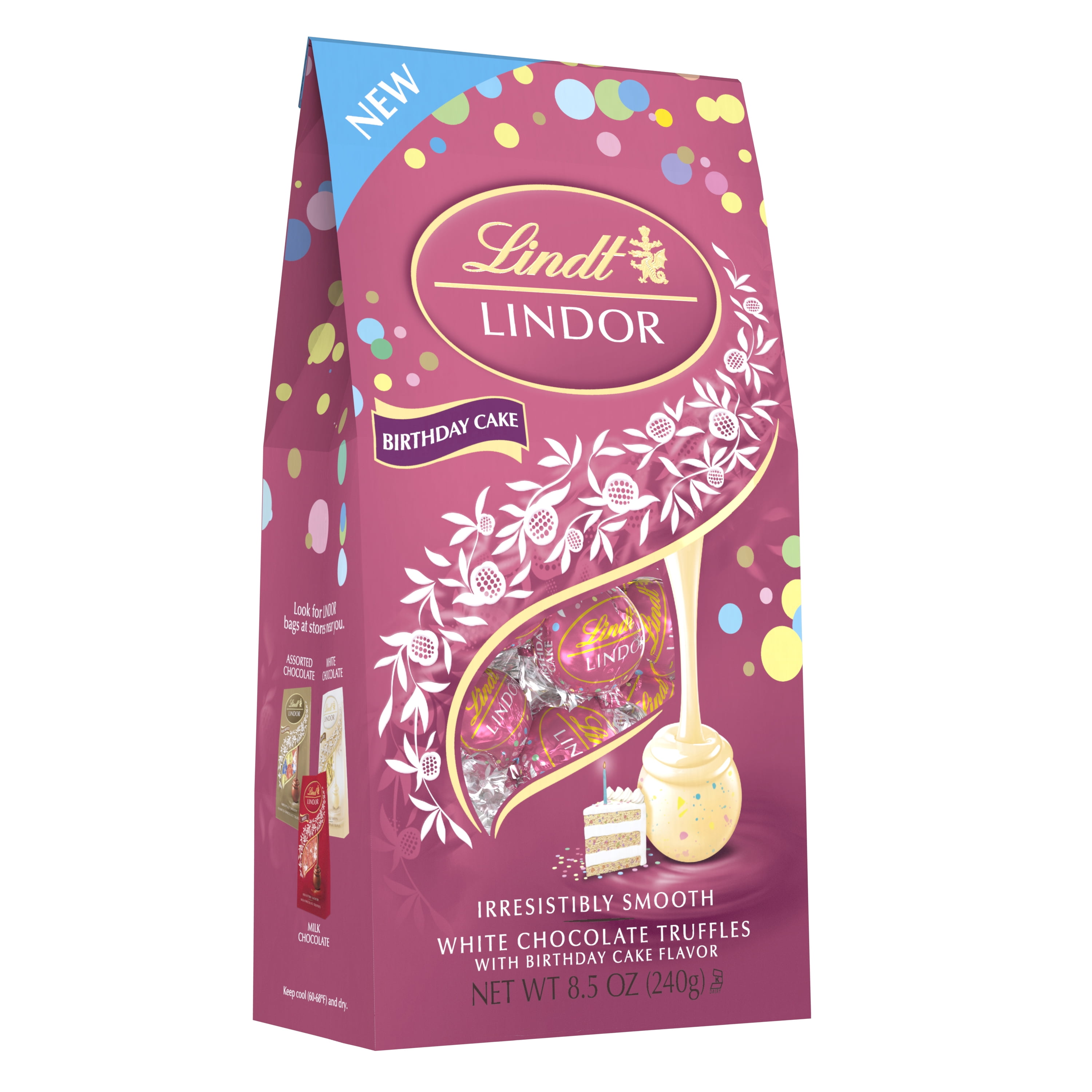 Lindt Lindor, Birthday Cake White Chocolate Candy Truffles, 8.5 oz. Bag