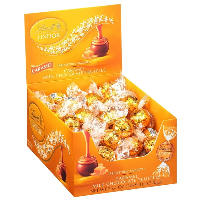 Lindt LINDOR Caramel Milk Chocolate Truffles, Milk Chocolate Candy with Smooth, Melting Truffle Center, 25.4 oz., 60 Count