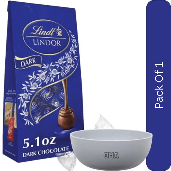 Lindt LINDOR Dark Chocolate Candy Truffles  5.1 oz Bag- With White Bowl By OMA
