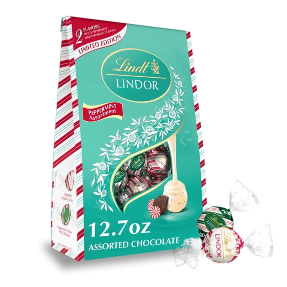 Lindt LINDOR Holiday Assorted Peppermint Chocolate Truffles, 12.7 oz. Bag