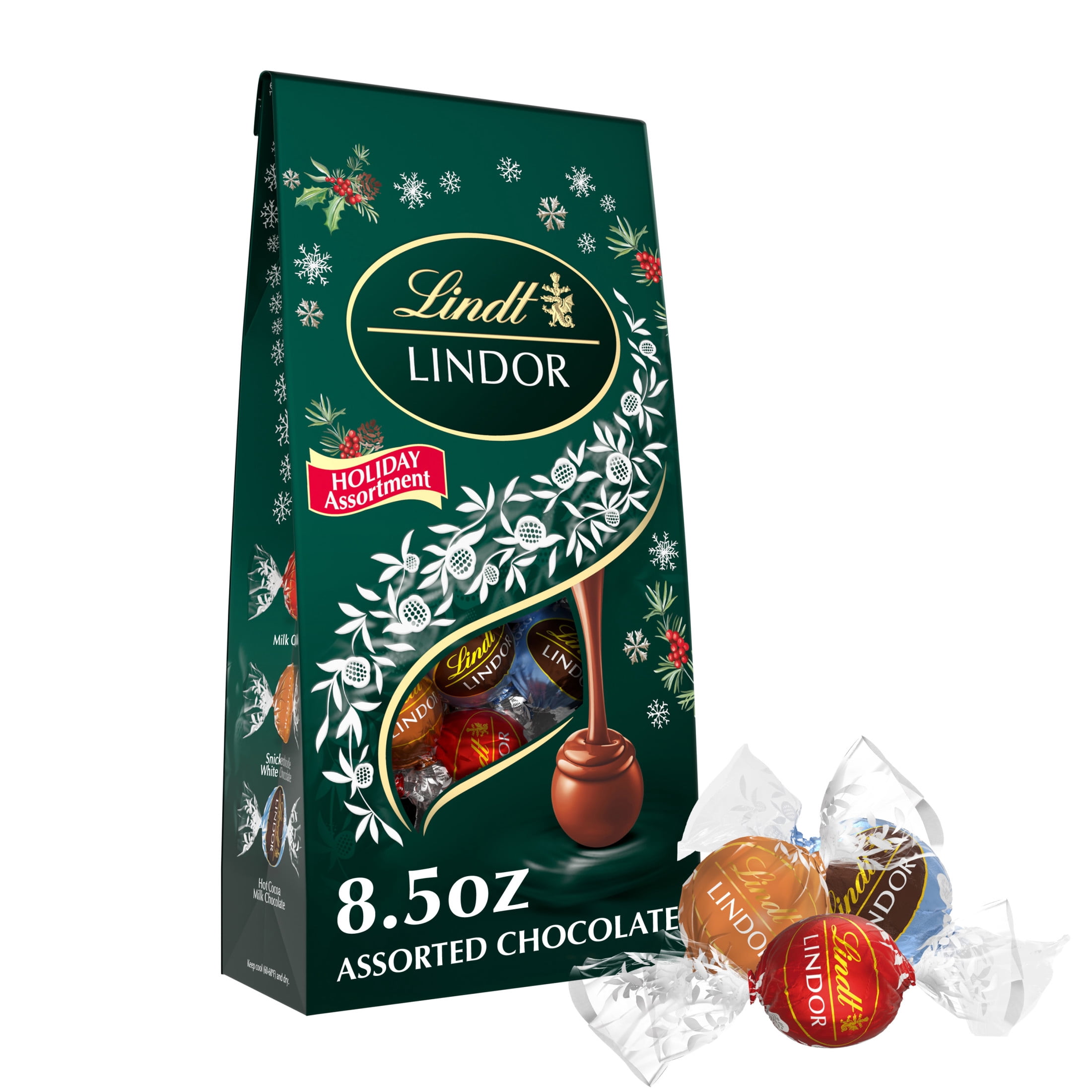 Lindt Lindor Holiday Assorted Chocolate Candy Truffles, 8.5 oz