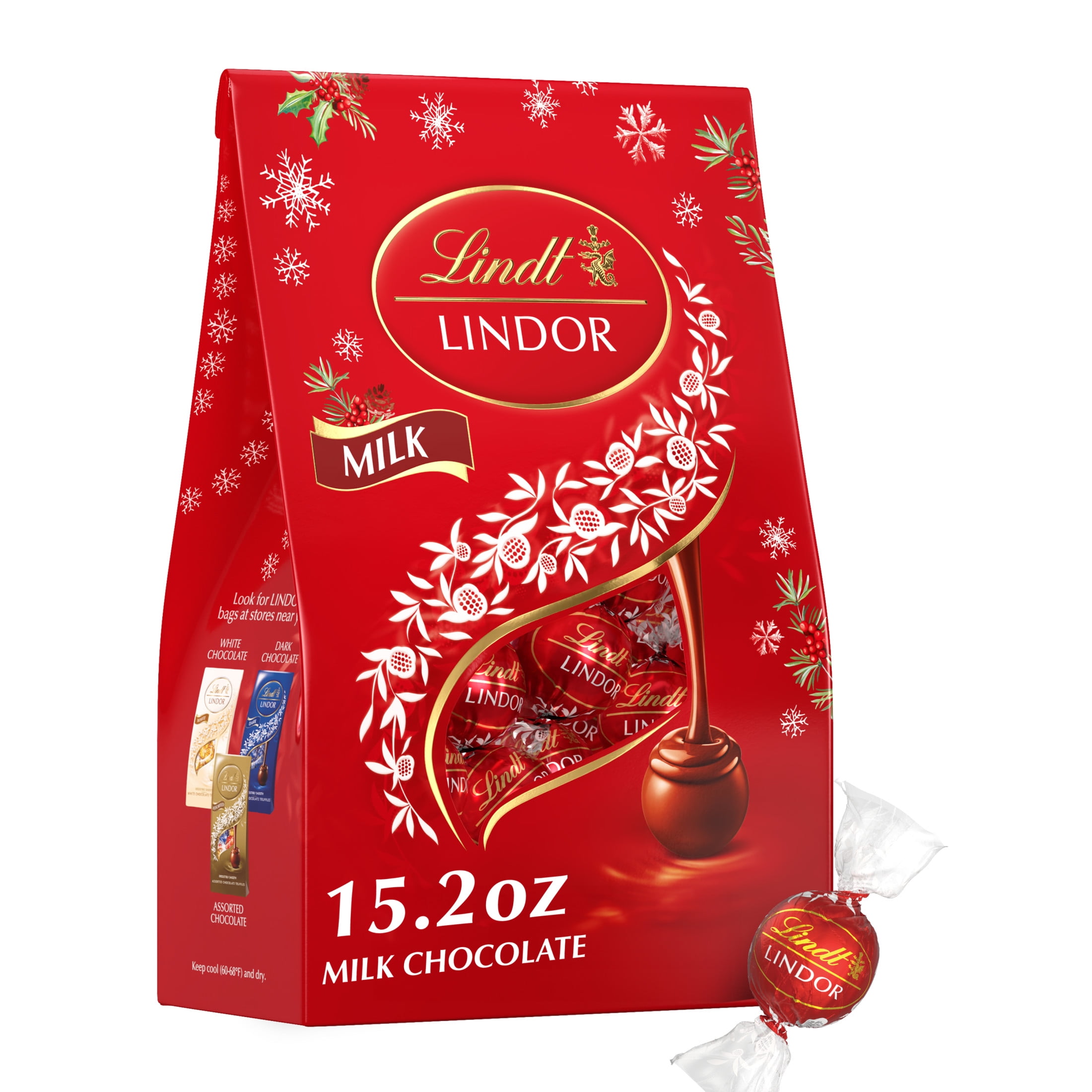 Lindt LINDOR Holiday Milk Chocolate Candy Truffles, 15.2 oz. Bag