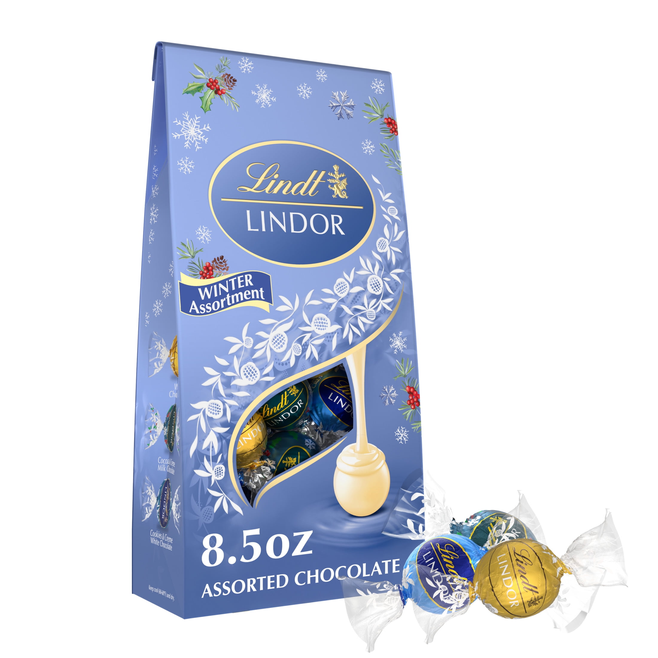 Lindt LINDOR Holiday Winter Assortment Assorted Chocolate Candy Truffles, 8.5 oz. Bag