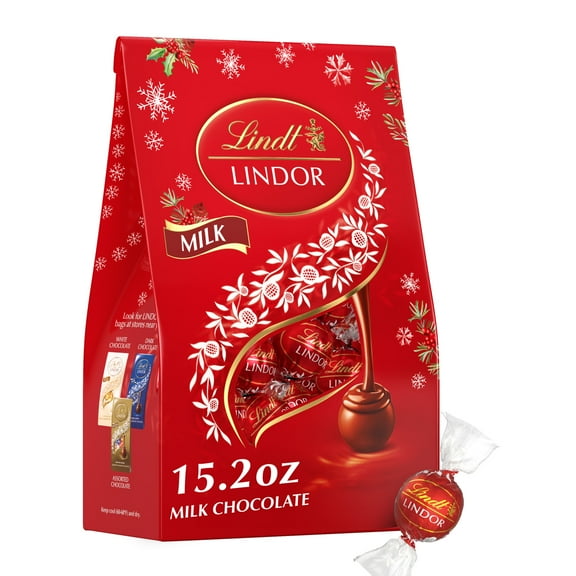 Lindt LINDOR Milk Chocolate Christmas Candy Truffles, 15.2 oz. Bag
