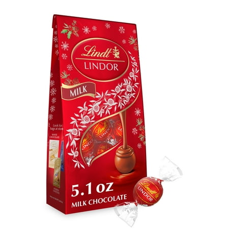 Lindt LINDOR Holiday Milk Chocolate Candy Truffles, 5.1 oz. Bag