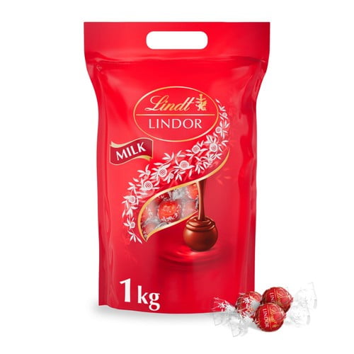 Lindt LINDOR Milk Chocolate Truffles Bag 1kg, British Import (Pack of 2)