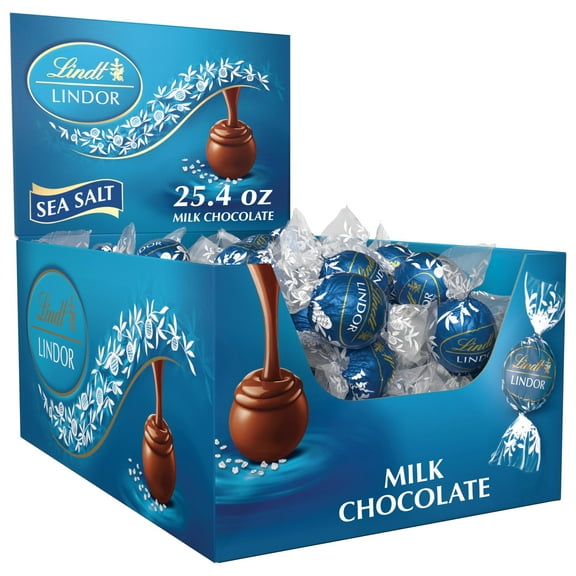 Lindt LINDOR Sea Salt Milk Chocolate Truffles, Milk Chocolate Candy with Smooth, Melting Truffle Center, Great for gift giving, 25.4 oz, 60 Count