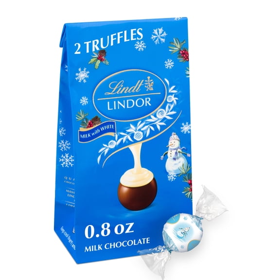 Lindt LINDOR Snowman Milk and White Chocolate Christmas Candy Truffles, 0.8 oz. Bag