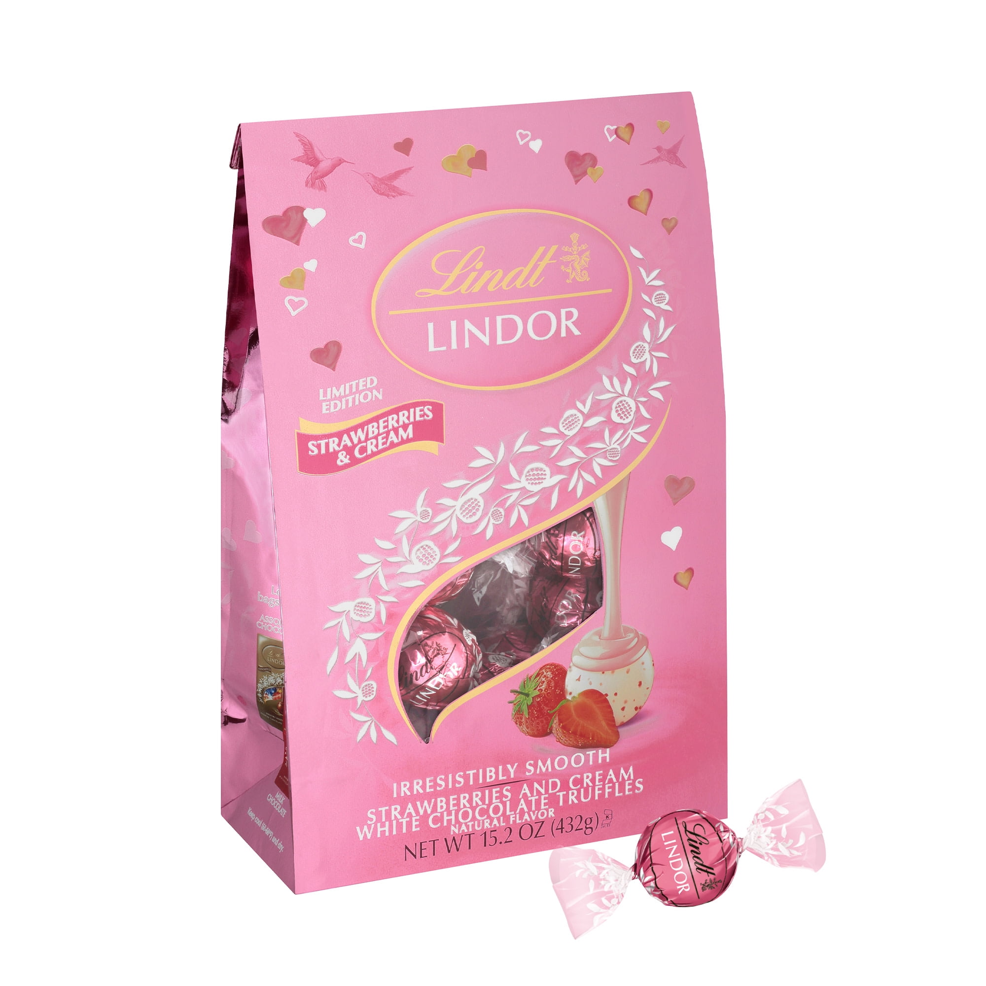 Lindt LINDOR Strawberries and Cream White Chocolate Candy Truffles, 15.