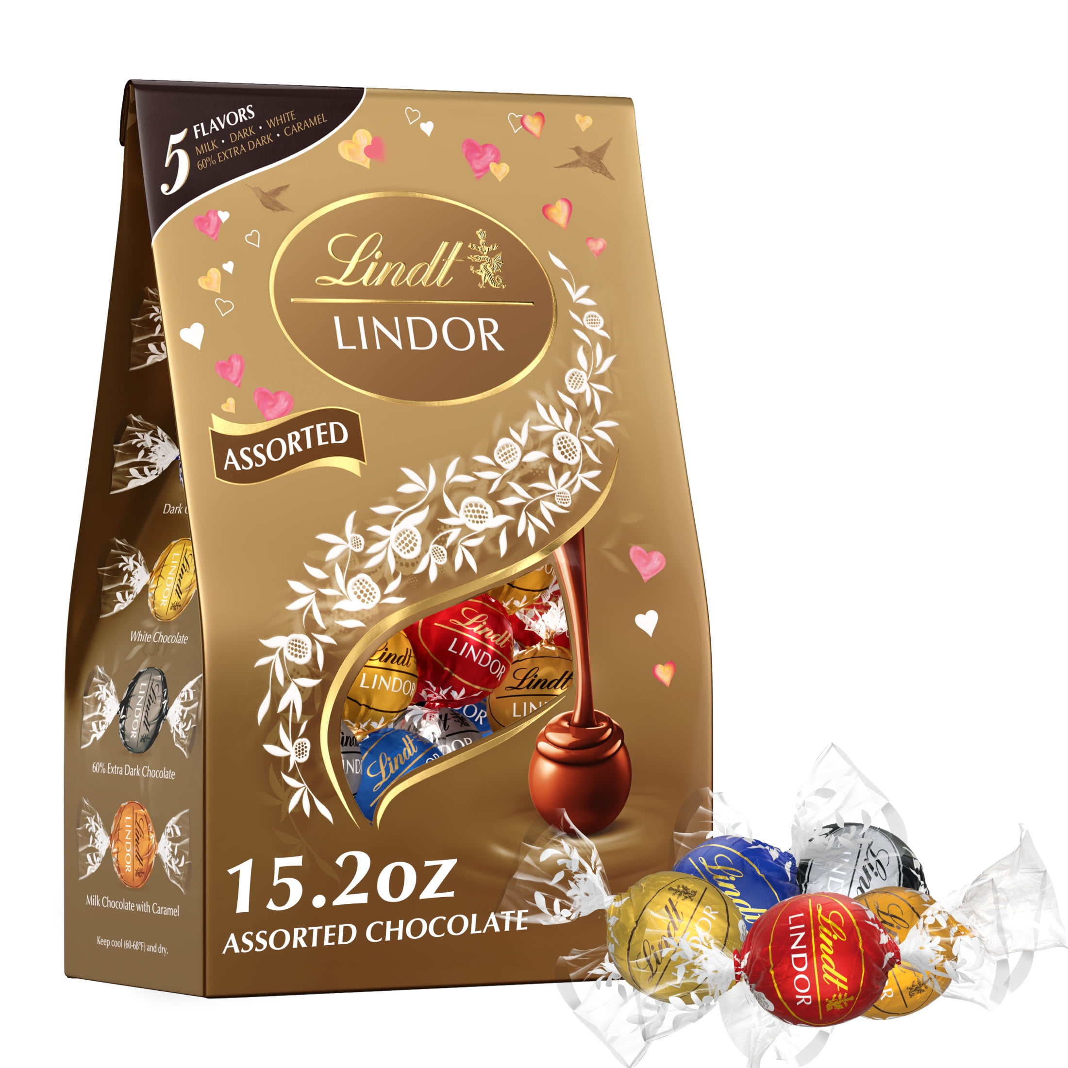Lindt LINDOR Valentine's Day Assorted Chocolate Candy Truffles, 15.2 oz. Bag