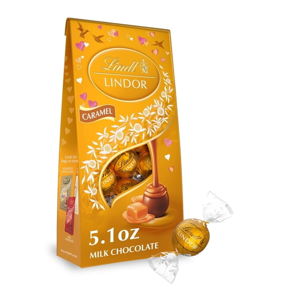 Lindt LINDOR Valentine's Caramel Milk Chocolate Candy Truffles, 5.1 oz. Bag