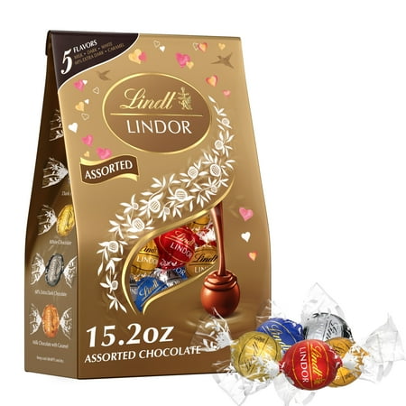Lindt LINDOR Valentine's Day Assorted Chocolate Candy Truffles, 15.2 oz. Bag