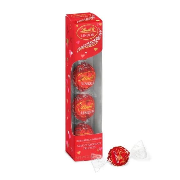 Lindt LINDOR Valentine's Day Milk Chocolate Candy Truffles, 2.1 oz. Gift Box