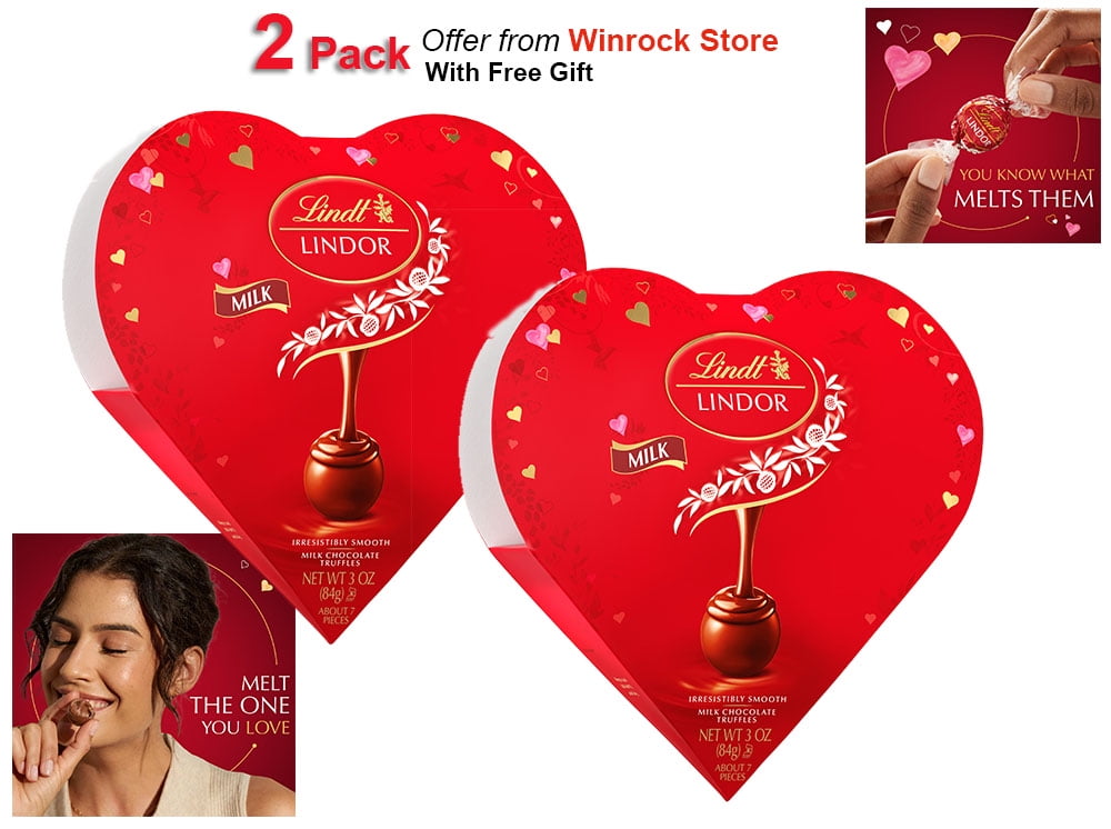 Lindt LINDOR Valentine's Day Milk Chocolate Candy Truffles Friend Heart, 3 oz. Gift Box (2 Pack) Free Gift from Winrock Store