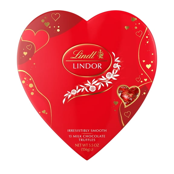 Lindt LINDOR Valentine's Day Milk Chocolate Candy Truffles Heart, 5.5 oz. Gift Box