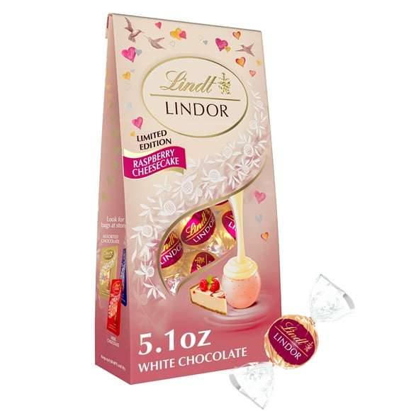 Lindt LINDOR Valentine's Day Raspberry Cheesecake White Chocolate Candy Truffles, 5.1 oz. Bag