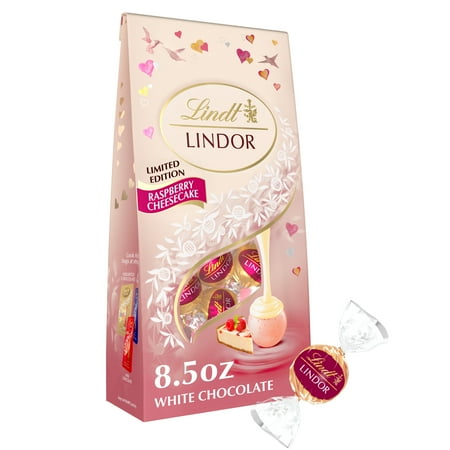 Lindt LINDOR Valentine's Day Raspberry Cheesecake White Chocolate Candy Truffles, 8.5 oz. Bag