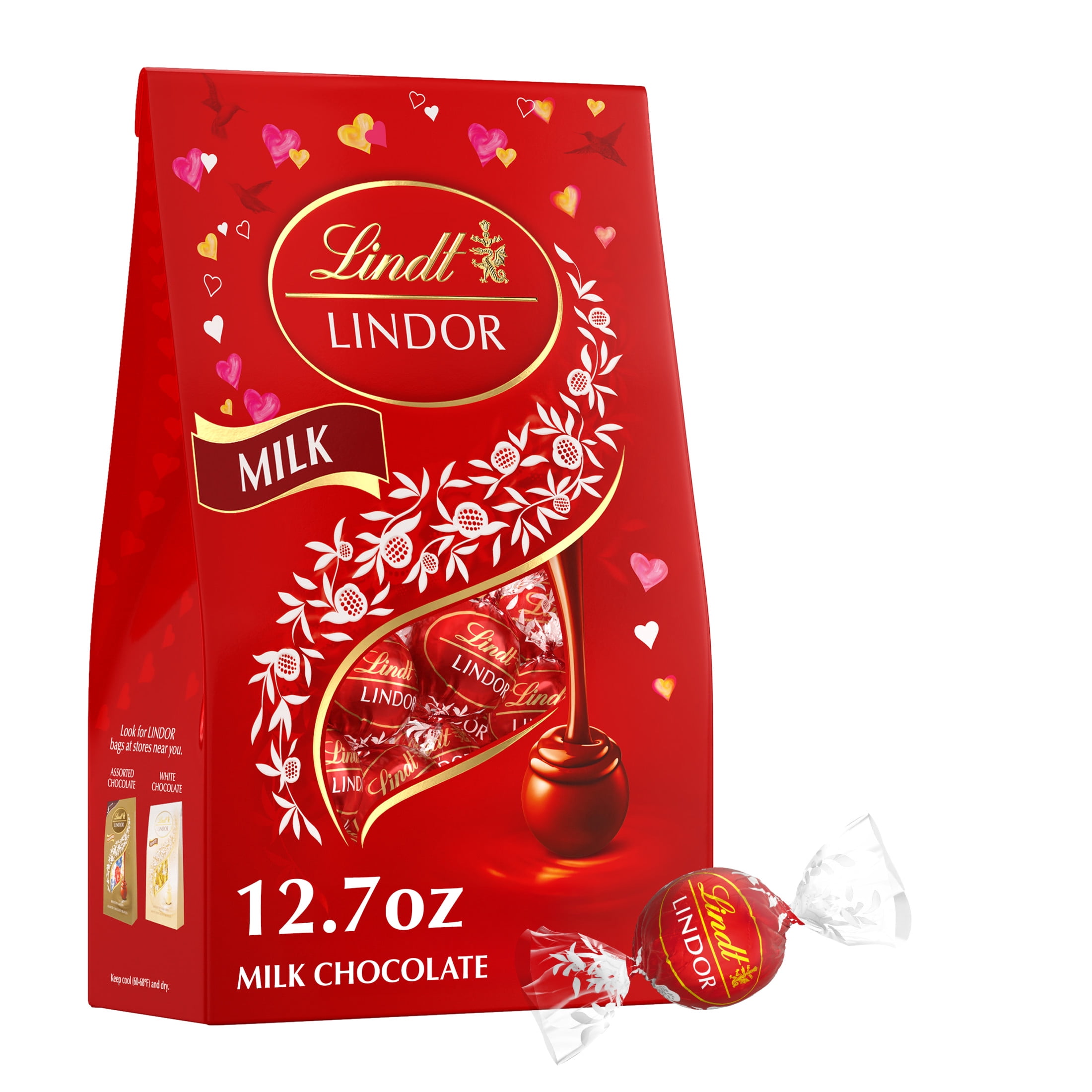 Lindt LINDOR Valentine's Day Milk Chocolate Candy Truffles, 12.7