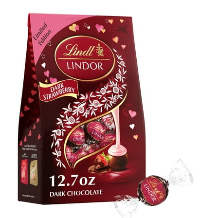 Lindt LINDOR Valentine's Day Strawberry Dark Chocolate Candy Truffles, 12.7 oz. Bag