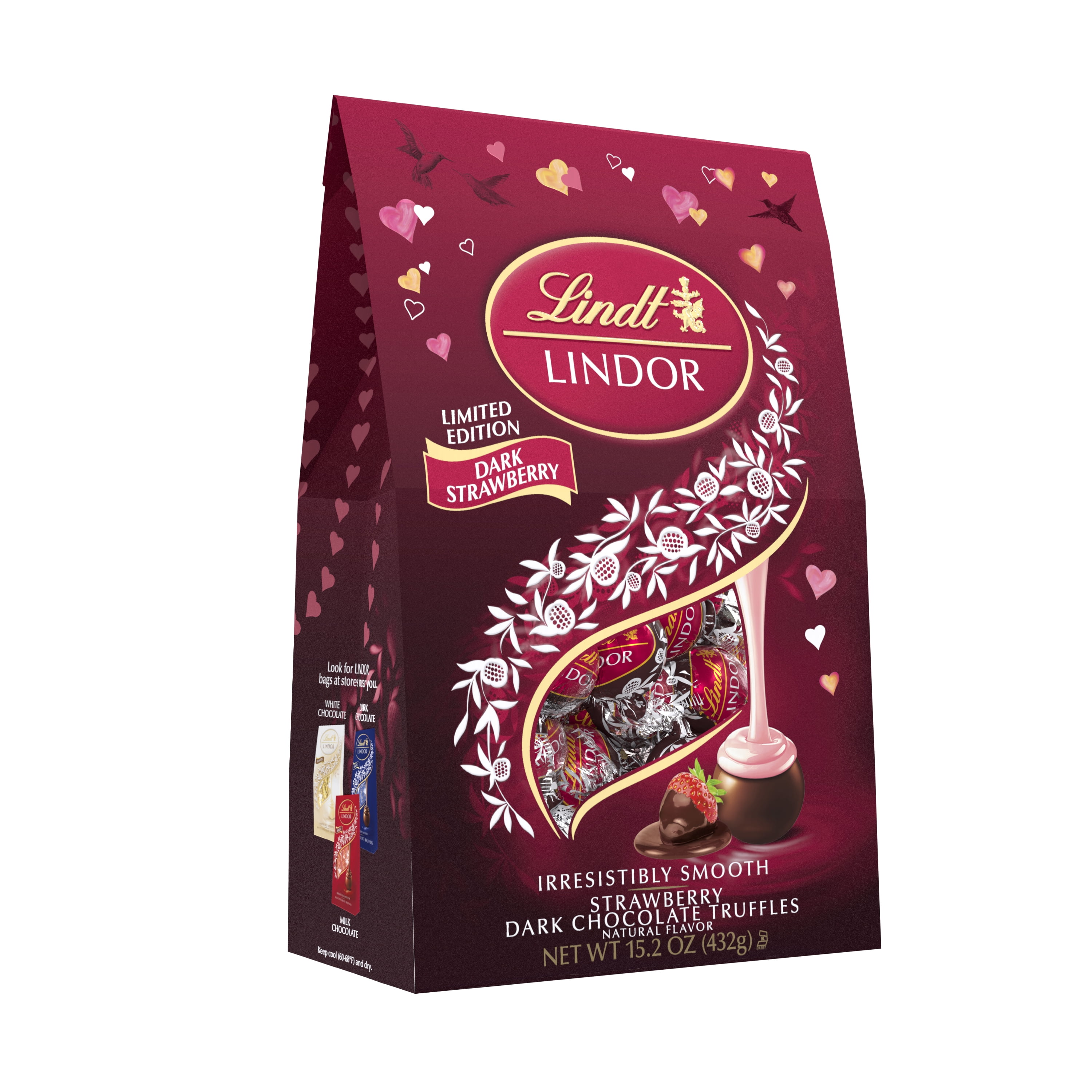 Lindt LINDOR Valentine's Strawberry Dark Chocolate Candy Truffles, 15.2