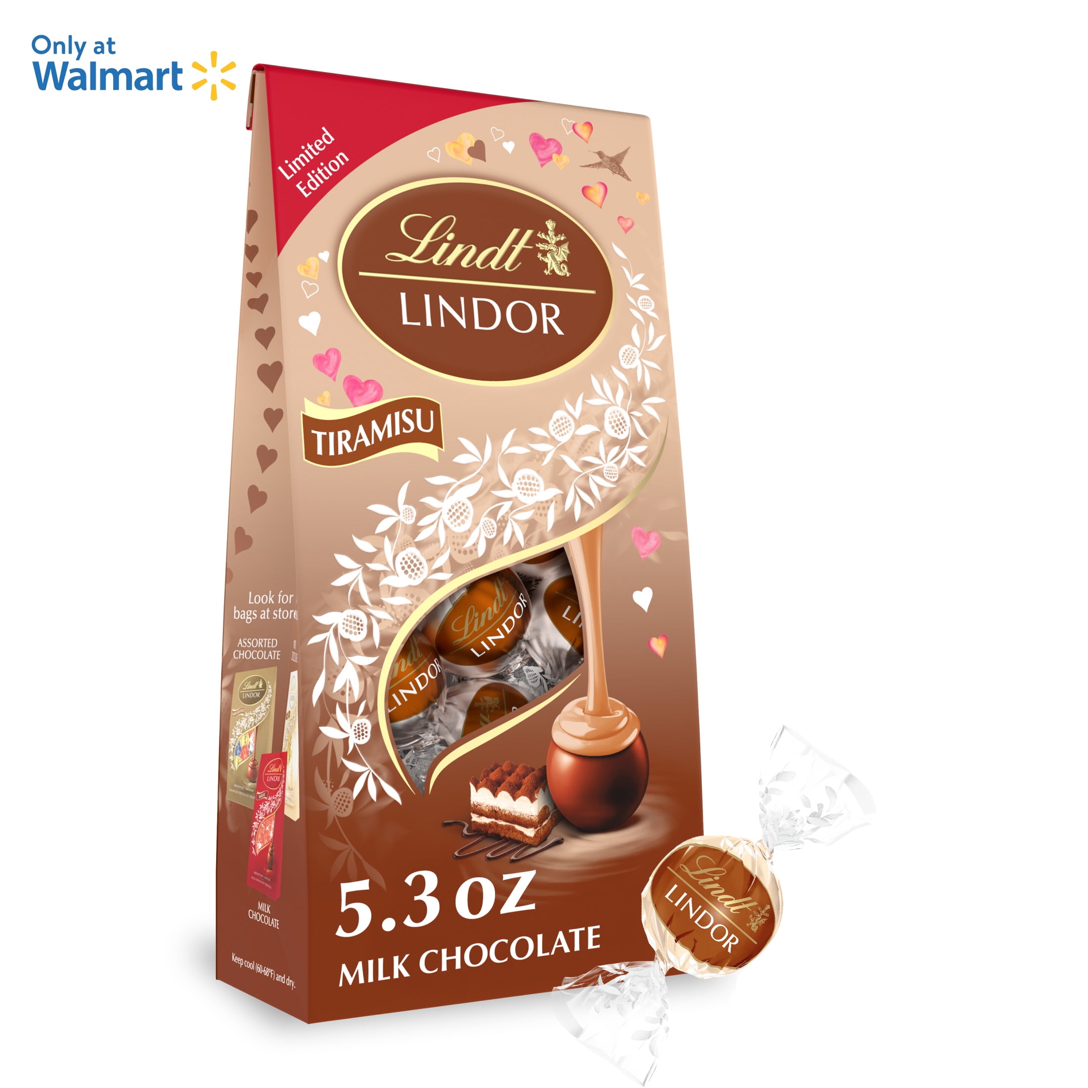 Lindt LINDOR Valentine's Tiramisu Milk Chocolate Candy Truffles, 5.3 oz. Bag