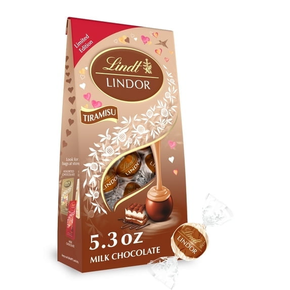 Lindt LINDOR Valentine's Tiramisu Milk Chocolate Candy Truffles, 5.3 oz. Bag