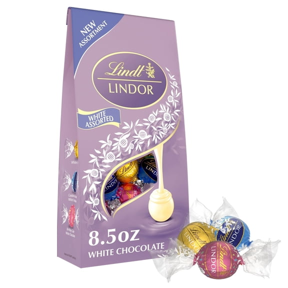 Lindt LINDOR White Chocolate Assorted Truffles With Allergen Info, 8.5 oz Bag