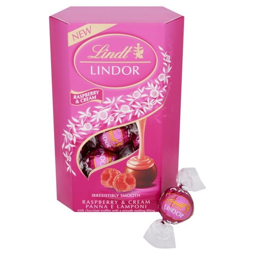 Lindt Lindor Raspberry & Cream 200g, British Import (Pack of 6)