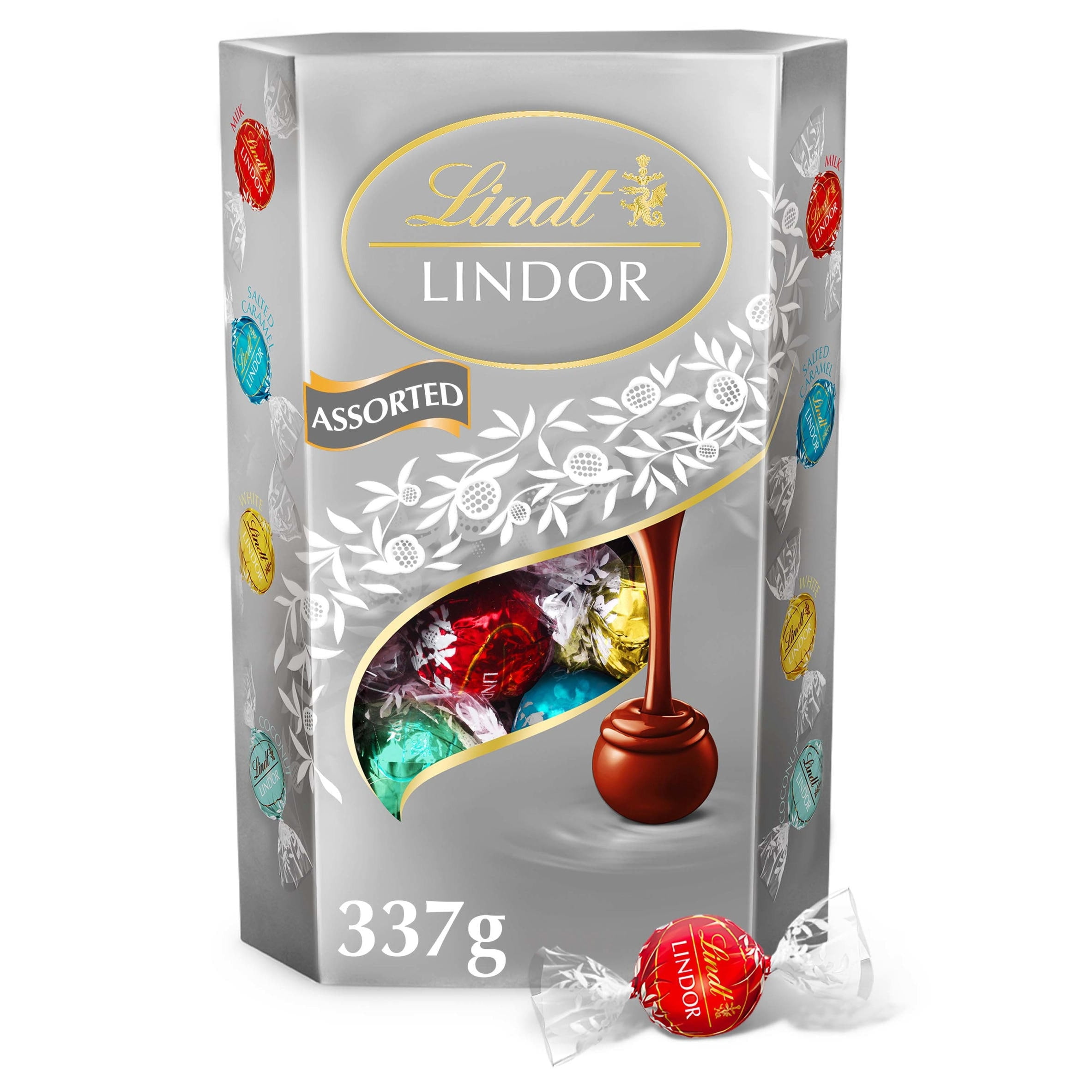 Lindt Lindor Silver Assorted Chocolate Truffles Box 337g, Imported from Britain